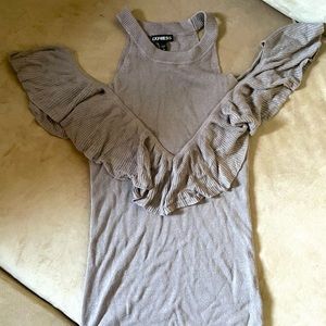 Ruffled cold shoulder light sweater from Express